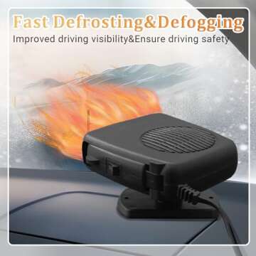 Car Heater,12V 200W Portable Windshield Defroster Demister with Heating/Cooling Fan and Plug in Cigarette Lighter Fast Heating Defrost Defogger with Ergonomic Handheld Design for All Kinds of Cars