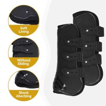 Protective Horse Tendon Boots, 4Pcs Horse PU+Neoprene Shell Tendon Front/Rear Boots Brace Guard Protection Boots Lightweight Open Front Rear Boots for Jumping, Trail Riding Equestrian Equipment(L)