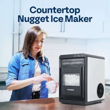 VIVOHOME Nugget Ice Maker Countertop, 45lbs/Day Pebble Ice Maker Machine, Soft Chewable Pellet Ice Machine with Self-Cleaning, Scoop, 10 Ice Bags, for Home Kitchen, RV, Camping, Office