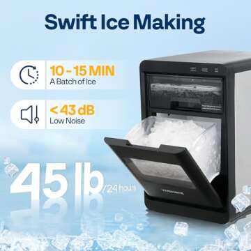 VIVOHOME Nugget Ice Maker Countertop, 45lbs/Day Pebble Ice Maker Machine, Soft Chewable Pellet Ice Machine with Self-Cleaning, Scoop, 10 Ice Bags, for Home Kitchen, RV, Camping, Office