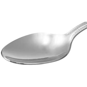 Amazon Basics Stainless Steel Dinner Spoons with Pearled Edge, 7.7 Inches, Set of 12, Silver