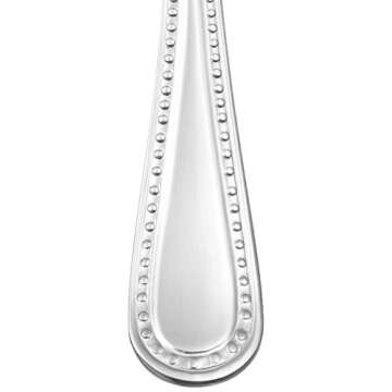 Amazon Basics Stainless Steel Dinner Spoons with Pearled Edge, 7.7 Inches, Set of 12, Silver