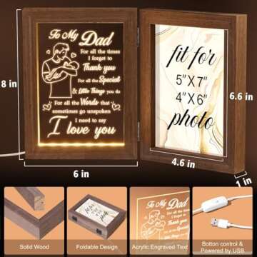 Christmas Gifts for Dad Who Wants Nothing from Daughter Son Kids Best Dad Gifts - Engraved Night Light with Dad Picture Frame 5x7, Father in Law Christmas Gifts & Step Dad Bonus Dad New Dad Gifts