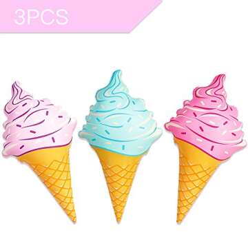 Novelty Place Giant Inflatable Ice Cream Cone for Summer Party, Swimming Pool, Beach, Birthday, and Outdoor Decorations(36 Inches, Pack of 3)