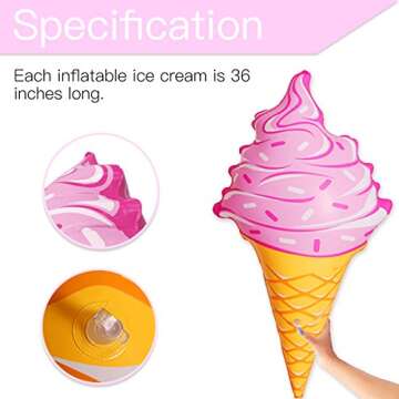 Novelty Place Giant Inflatable Ice Cream Cone for Summer Party, Swimming Pool, Beach, Birthday, and Outdoor Decorations(36 Inches, Pack of 3)