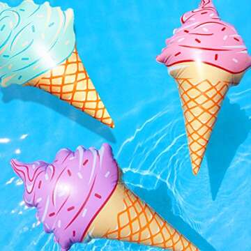 Novelty Place Giant Inflatable Ice Cream Cone for Summer Party, Swimming Pool, Beach, Birthday, and Outdoor Decorations(36 Inches, Pack of 3)