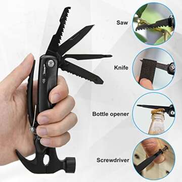 BIIB Gifts for Men, 12 in 1 Hammer Multitool Birthday Gifts for Men, Mens Gifts for Him, Husband, Grandpa, Gifts for Dad Who Have Everything Camping Essentials, Cool Gadgets Camping Survival Tools