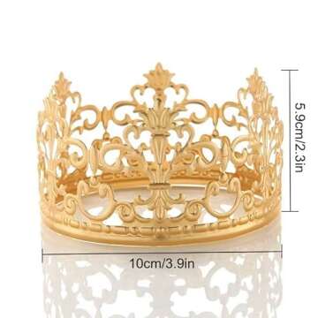 (Matted Golden) Vintage Crown Cake Topper Royal-Themed Baby Shower Decorations Princess And Prince Headpiece 3.9 x 2.3 inch