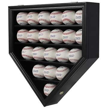 DisplayGifts Baseball Display Case Baseball Holders for Balls Display with 21 Slots Wall Display Box 96% Clear Antifade UV Protection with Gold Locks for Homerun and Collector Autograph Balls