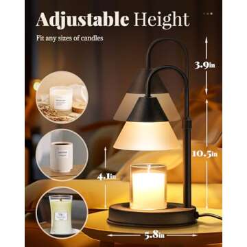 Dimmable Candle Warmer Lamp with Timer Adjustable Height, Valentines Day Birthday Gifts for Women, Modern Electric Wax Warmer Home Decor for Scented Jar Candles Bedroom Living Room Office, Black