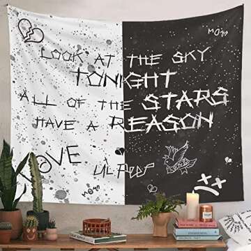 LWZAYS Rapper Wall Tapestry Lil Peep Tapestries Juice Wrld Black and White Star Tapestry for Bedroom Dorm Hip Hop Home Decorations Wall Hanging 60'' X 50''