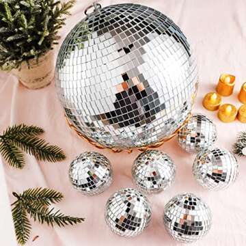 4 Pack Large Disco Ball Silver Hanging Disco Balls Reflective Mirror Ball Ornament for Party Holiday Wedding Dance and Music Festivals Decor Club Stage Props DJ Decoration (12 Inch, 3 Inch)