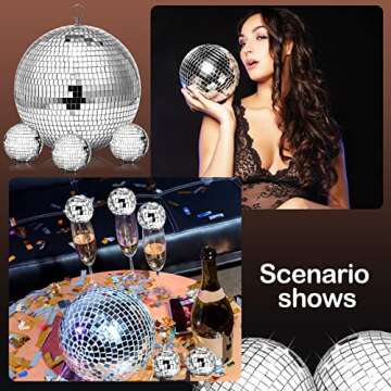 4 Pack Large Disco Ball Silver Hanging Disco Balls Reflective Mirror Ball Ornament for Party Holiday Wedding Dance and Music Festivals Decor Club Stage Props DJ Decoration (12 Inch, 3 Inch)