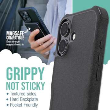 Smartish® iPhone 16 Protective Magnetic Case - Gripzilla Compatible with MagSafe [Rugged + Tough] Heavy Duty Grip Armored Slim Cover w/Drop Tested Protection for Apple iPhone 16 - Black Tie Affair