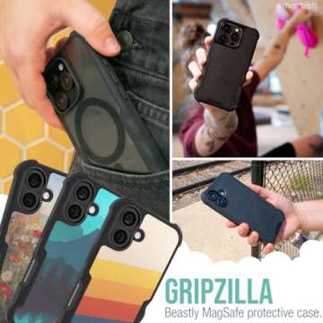 Smartish® iPhone 16 Protective Magnetic Case - Gripzilla Compatible with MagSafe [Rugged + Tough] Heavy Duty Grip Armored Slim Cover w/Drop Tested Protection for Apple iPhone 16 - Black Tie Affair