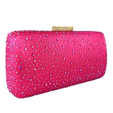 Boutique De FGG Elegant Women Crystal Clutch Purse Formal Evening Bags Wedding Clutch Purse Cocktail Rhinestone Handbag,Mini,Fuchsia