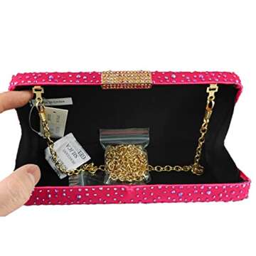 Boutique De FGG Elegant Women Crystal Clutch Purse Formal Evening Bags Wedding Clutch Purse Cocktail Rhinestone Handbag,Mini,Fuchsia