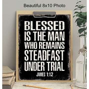 Christian Gifts for Men - Blessed Wall Decor - Masculine Christianity - Religious Gifts for Men - Bible Verse Wall Art - Scripture Wall Art - Inspirational God Wall Decor - Catholic Gifts for Men