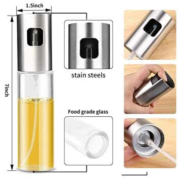 Olive Oil Sprayer Mister Bottle, Versatile Glass 100ml Oil Spray for cooking, Salad, BBQ, Kitchen Baking, Roasting