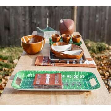 Boston International Football Tray Melamine Serving Platter with Handles, 15 x 8-Inches, Game Day