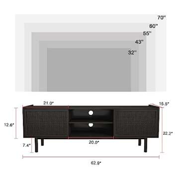 ORRD TV Stand for TVs Up to 70 Inch, Accent Iron Rattan Storage Cabinet Television Stands Entertainment Media Center Console Table with Sliding Barn Door and Adjustable Shelves for Living Room