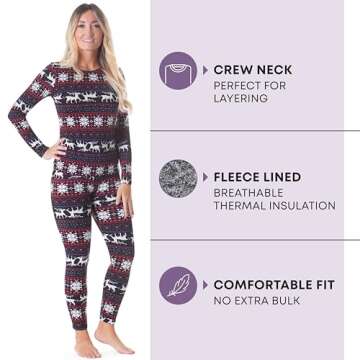 Rocky Thermal Underwear for Women (Long Johns Thermals Set) Shirt & Pants, Base Layer with Leggings/Bottoms Ski/Extreme Cold, Standard Weight (Christmas Design - 3X-Large)