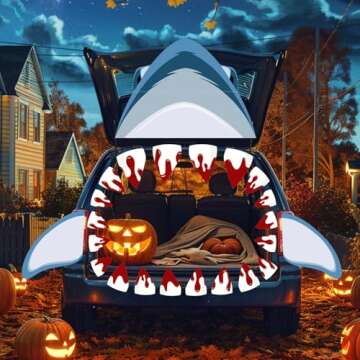 FALIZIFU Halloween Shark Trunk or Treat Car Decorations Kit Scary Halloween Blue Shark for Car SUV Truck Garage Door Entryway Archway Shark Party Decoration Halloween Garage Door Decor