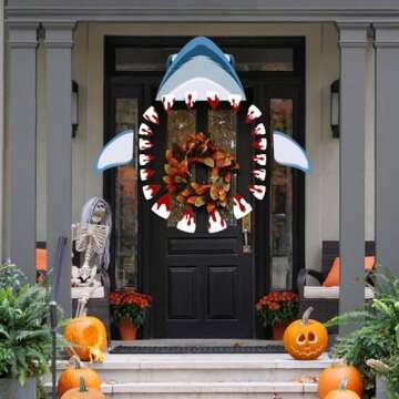 FALIZIFU Halloween Shark Trunk or Treat Car Decorations Kit Scary Halloween Blue Shark for Car SUV Truck Garage Door Entryway Archway Shark Party Decoration Halloween Garage Door Decor