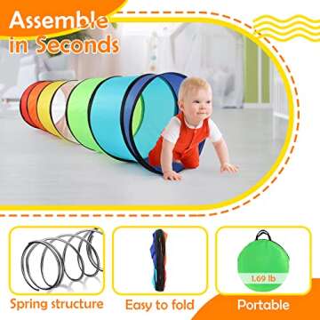 Kids Play Tunnel Tent for Toddlers, Colorful Pop Up Crawl Tunnel Toy for Baby or Pet with Breathable Mesh, Collapsible Gift for Boy and Girl Play Tunnel Indoor and Outdoor Game