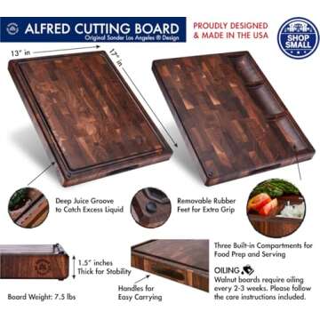 Sonder Los Angeles, Made in USA, Large Thick End Grain Walnut Wood Cutting Board with Non-Slip Feet, Juice Groove, Sorting Compartments for Kitchen 17x13x1.5 in (Gift Box Included)