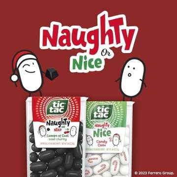 Tic Tac Naughty or Nice Lumps of Coal Sour Cherry Mints, Holiday Treats, 0.84 Oz. (Pack of 12)