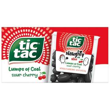 Tic Tac Naughty or Nice Lumps of Coal Sour Cherry Mints, Holiday Treats, 0.84 Oz. (Pack of 12)