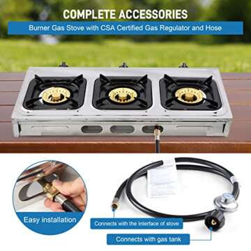 Propane Gas Stove,3 Burner Gas StovePortable Gas Stove Auto Ignition Camping Stainless Steel Stove 3 Burner LPG for RV, Apartment,Outdoor