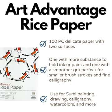 ART ADVANTAGE Rice Paper 9" x 12" - 100 Sheets - Rice Paper Sheets, Chinese Calligraphy Paper, Rice Paper for Crafts, Rice Paper for decoupage, Japanese Paper