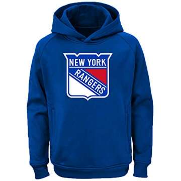 Outerstuff NHL Youth 8-20 Team Color Performance Primary Logo Pullover Sweatshirt Hoodie (14-16, New York Rangers Blue)