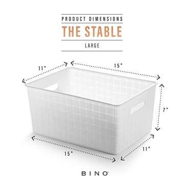 BINO Plastic Basket, Large, White - Multi-Use Storage Basket, Rectangular Cabinet Organizer, Baskets for Organizing with Handles, Home & Office Organization and Storage