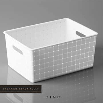 BINO Plastic Basket, Large, White - Multi-Use Storage Basket, Rectangular Cabinet Organizer, Baskets for Organizing with Handles, Home & Office Organization and Storage