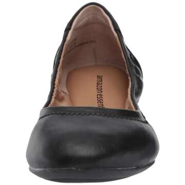 Amazon Essentials Women's Belice Ballet Flat, Black Faux Leather, 9