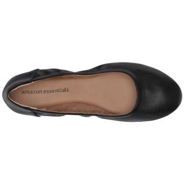 Amazon Essentials Women's Belice Ballet Flat, Black Faux Leather, 9