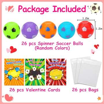 26PCS Fidget Spinner Soccer Balls Kids Valentines Day Cards, Sports Valentines Exchange Gifts for Kids School Classroom Prizes Bulk Toys Valentine’s Party Favors Treat for Boy Girl Goodie Bag Stuffers