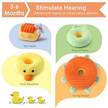 iPlay, iLearn Baby Plush Stacking Toys Set, Infant Soft Ring Stacker, Toddler Sensory Developmental Rattles, Newborn Duck Stuffed Animal, Birthday Easter Gift for 3 6 9 12 18 Month 1 Year Old Boy Girl