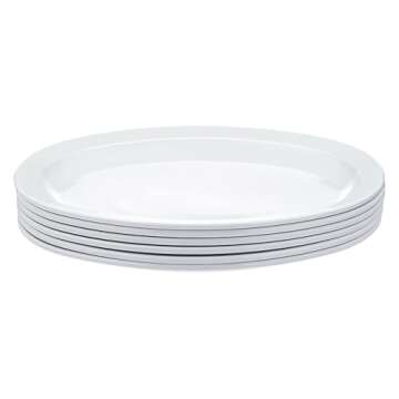 Amazon Basics Melamine Oval Platter Narrow Rim, 6 Piece Set, 13 in x 9.75 in, White (Previously AmazonCommercial brand)