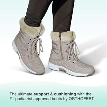 Orthofeet Women's Orthopedic Beige Alps Waterproof Winter Boots, Size 7 Wide