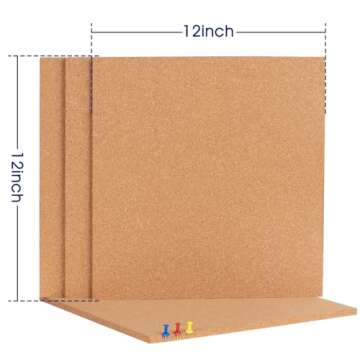 Cork Bulletin Square Board for Walls - SVOPY 4 Pack Extra Thick 12x12 Inches Cork Board Tiles for Home Office Decor, Cork Sheet,School Message Board Decorative Display Boards