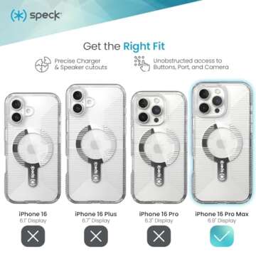 Speck Clear iPhone 16 Pro Max Case - Slim Phone Case iPhone 16 Pro Max - iPhone 16 Pro Max Phone Case - MagSafe - GemShell - Crystal Clear