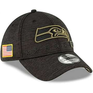 New Era Men's Seahawks Seattle Heather Black Salute to Service Memorial Day Veteran Day 39Thirty Flex Stretch Cap Hat