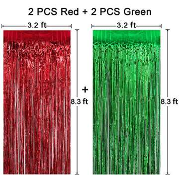 4 Pack Christmas Decoration Backdrop - 3 ft x 8 ft Foil Fringe Curtains Tinsel Curtain Party Photo Backdrop for Birthday Xmas Holiday Party Decor