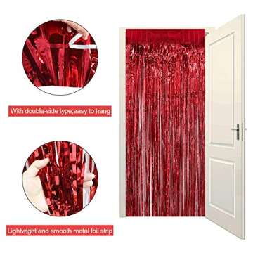 4 Pack Christmas Decoration Backdrop - 3 ft x 8 ft Foil Fringe Curtains Tinsel Curtain Party Photo Backdrop for Birthday Xmas Holiday Party Decor