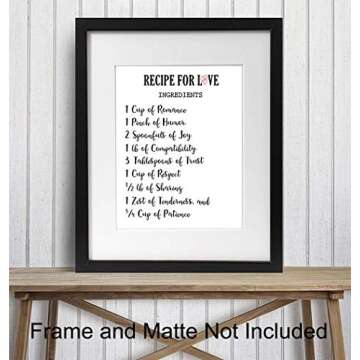 Romantic Art - Sentimental Decor - Anniversary, Wedding, Engagement, Bridal Shower Romantic Gifts - Valentines Day Wall Art Poster Print- 8x10 - Recipe for Love - Girlfriend, Boyfriend Gifts