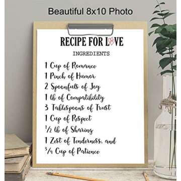 Romantic Art - Sentimental Decor - Anniversary, Wedding, Engagement, Bridal Shower Romantic Gifts - Valentines Day Wall Art Poster Print- 8x10 - Recipe for Love - Girlfriend, Boyfriend Gifts